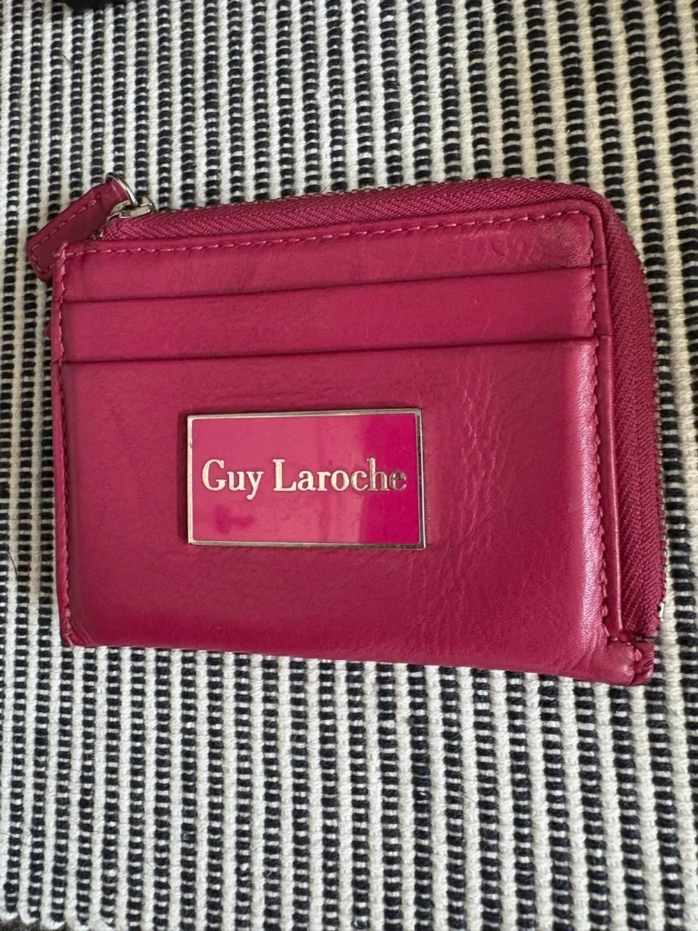 Guy Laroche Fuchsia Leather Card Wallet with Gold Logo Plaque